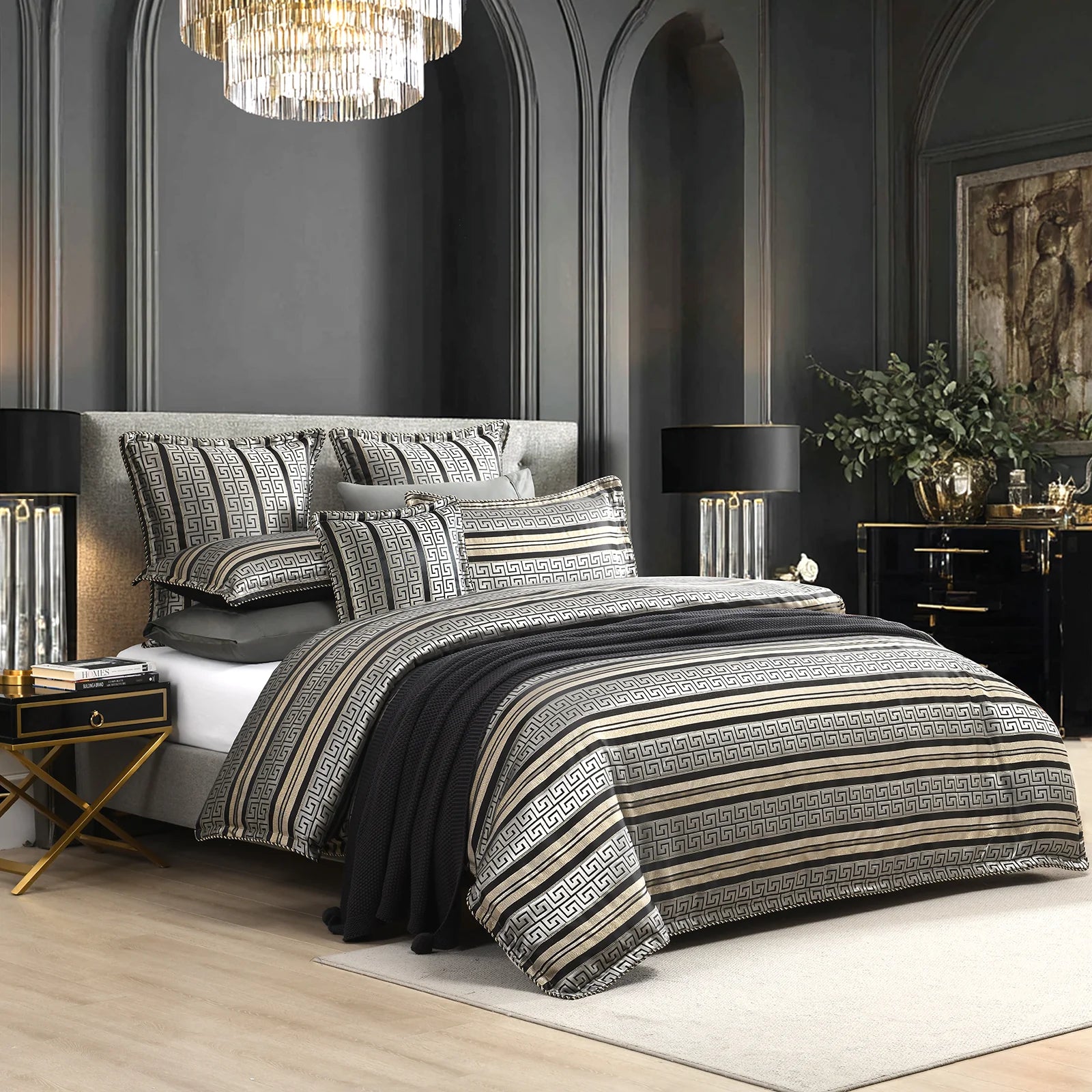Renee Taylor Mayana Jacquard Damask Quilt Cover Set – Champagne & Silver