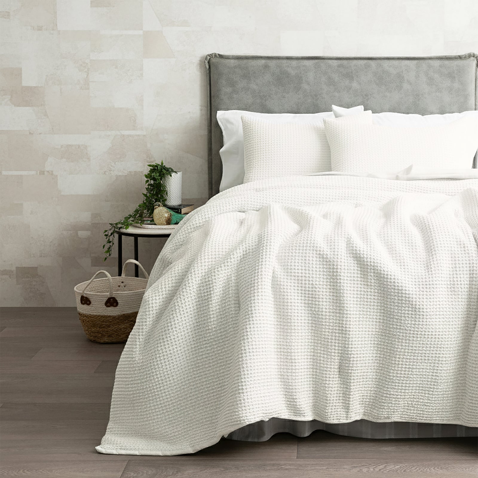 Cloud Linen Boronia Stone Washed Cotton Waffle Comforter Set King/Super King Ivory
