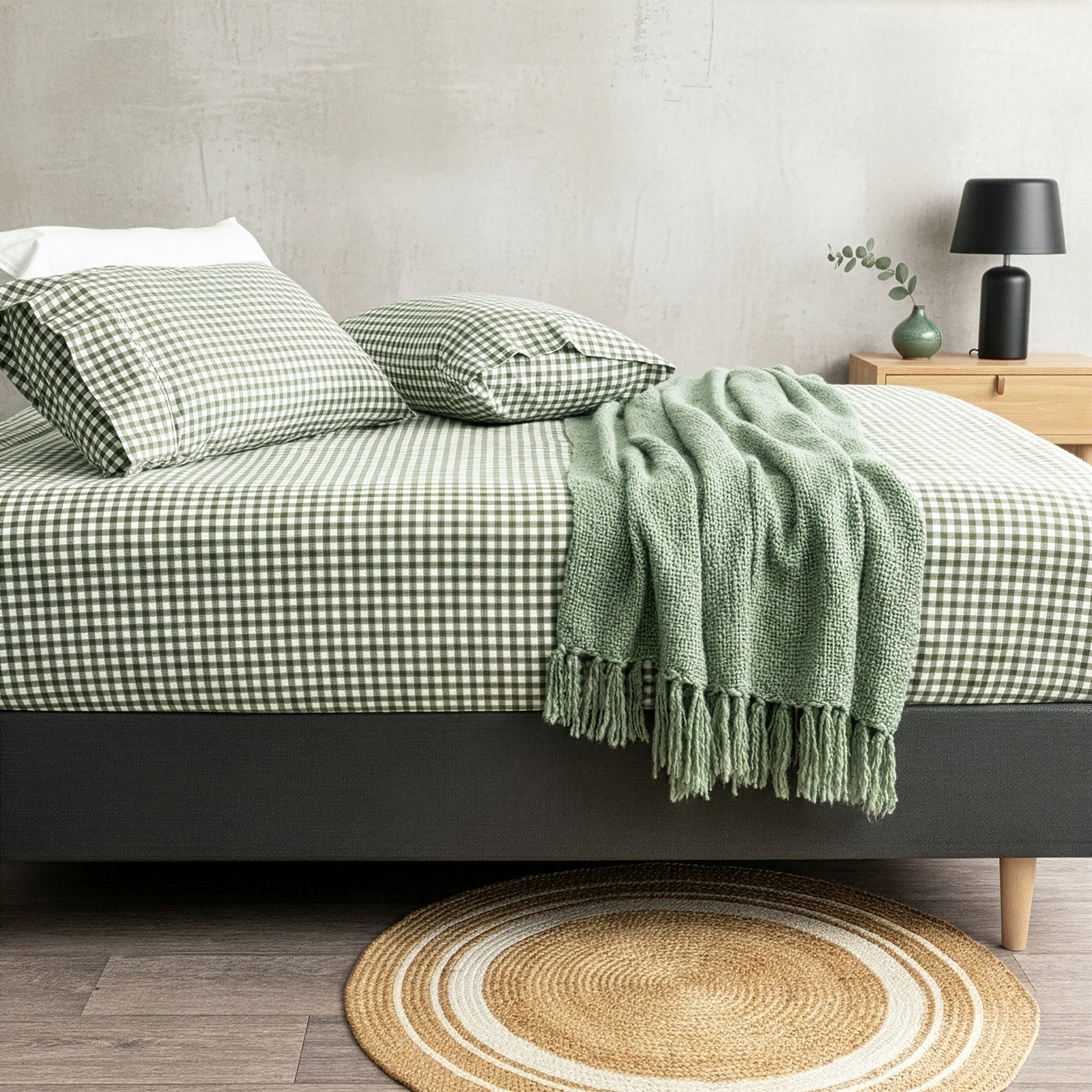 Park Avenue 175 GSM Egyptian Cotton Flannelette Fitted and Pillow Case Set Single Gingham