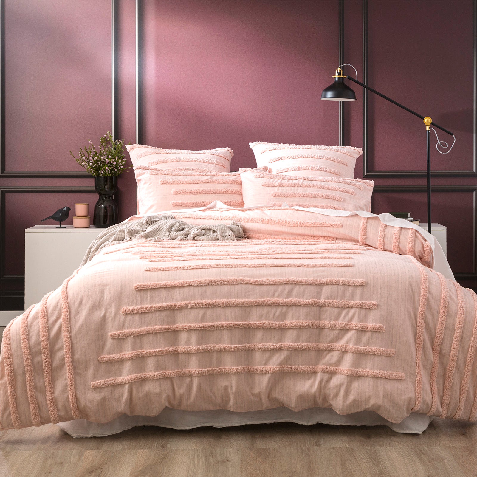 Renee Taylor Classic Cotton Vintage washed Tufted Quilt Cover set Queen Blush