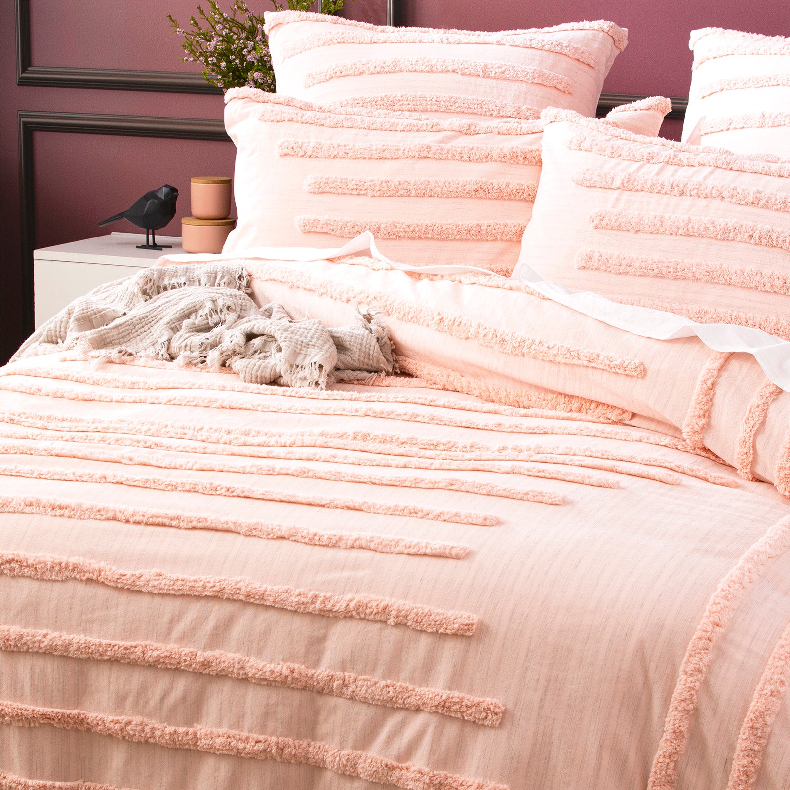 Renee Taylor Classic Cotton Vintage washed Tufted Quilt Cover set Queen Blush