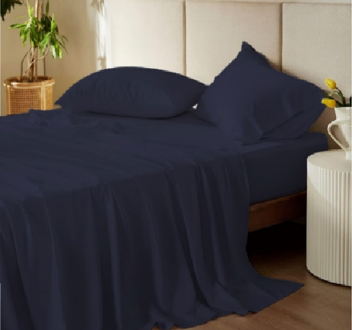 100% Cotton Fitted Sheet and Pillowcase combo set in Midnight Navy Blue