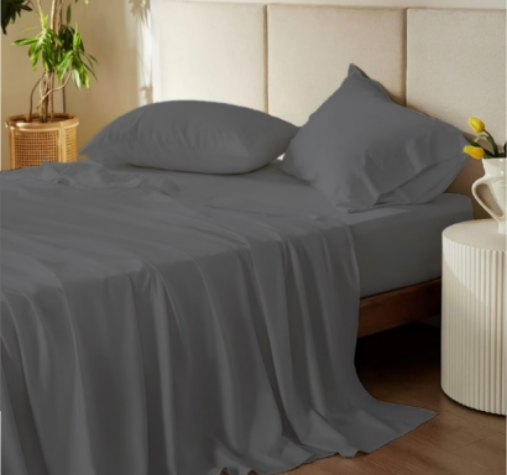 100% Cotton Fitted Sheet and Pillowcase set in Charcoal Gray