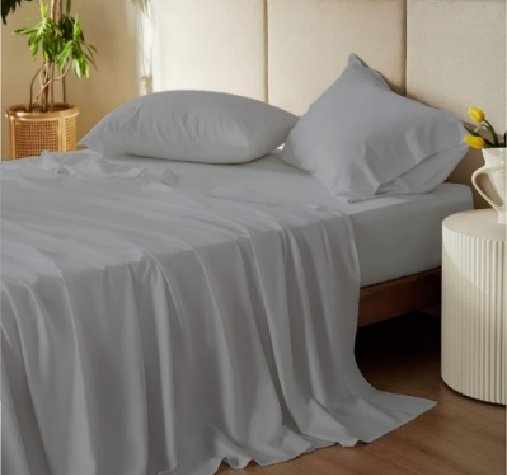 300 Thread Count Natural Cotton Fitted Sheet and Pillowcase combo set in light grey
