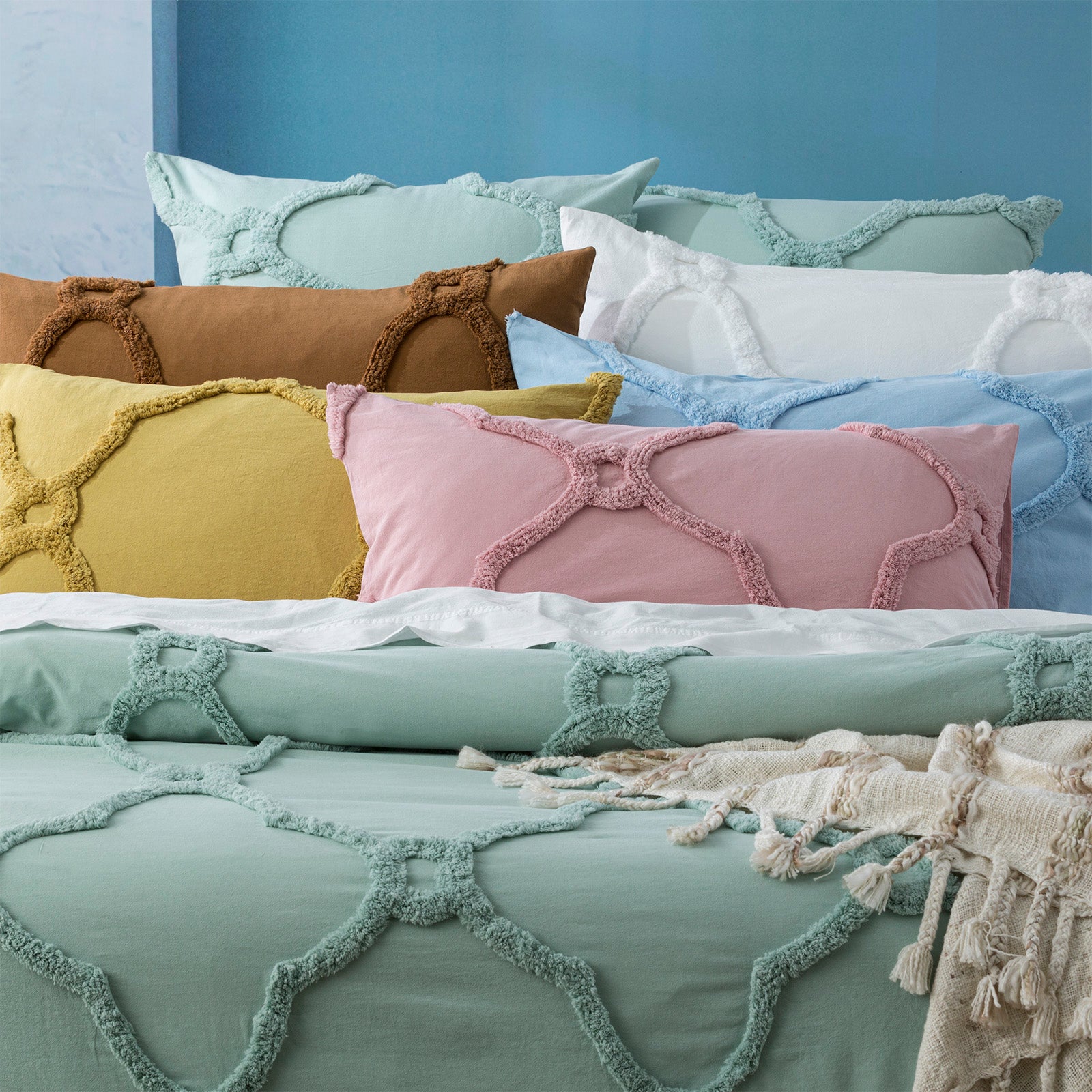 Renee Taylor Moroccan 100% Cotton Chenille Vintage washed Tufted Quilt cover set Super King Sage