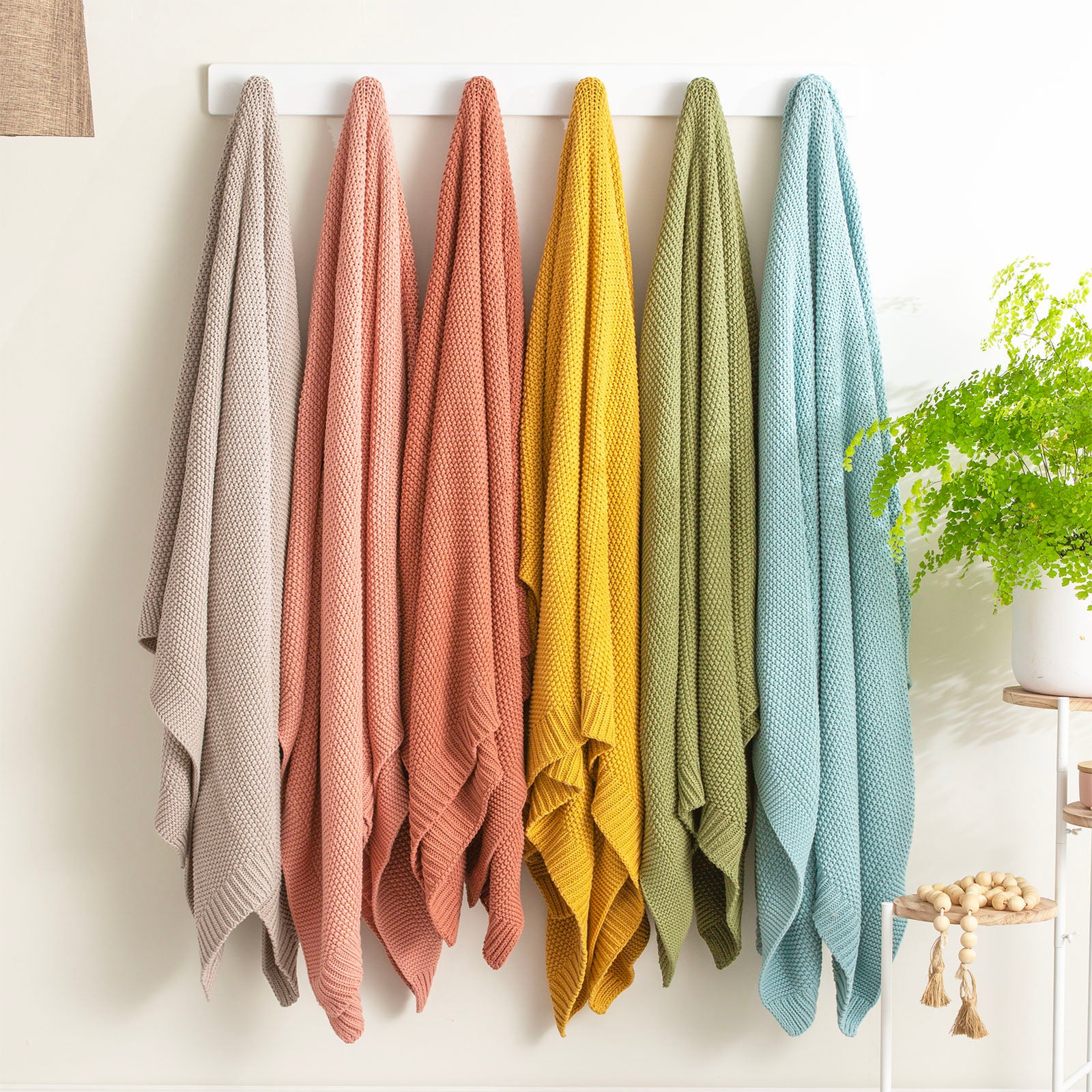 Renee Taylor Moss Seed Stitch 100% Cotton Knitted Throw 130 x 170 Cms Mustard