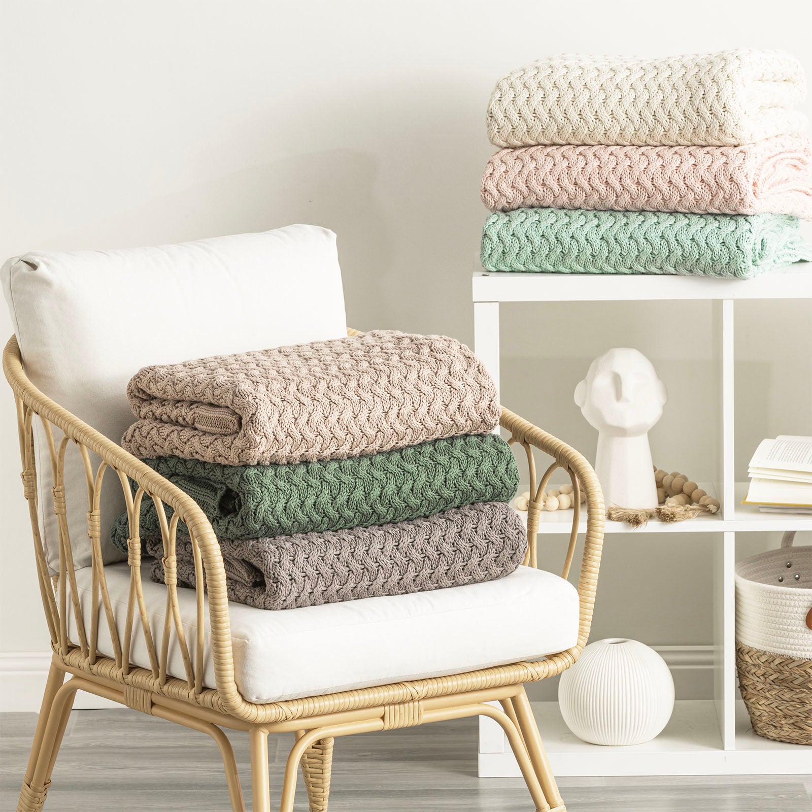 Renee Taylor Lenni 100% Cotton Knitted Throw 130 x 170 Cms Vapour