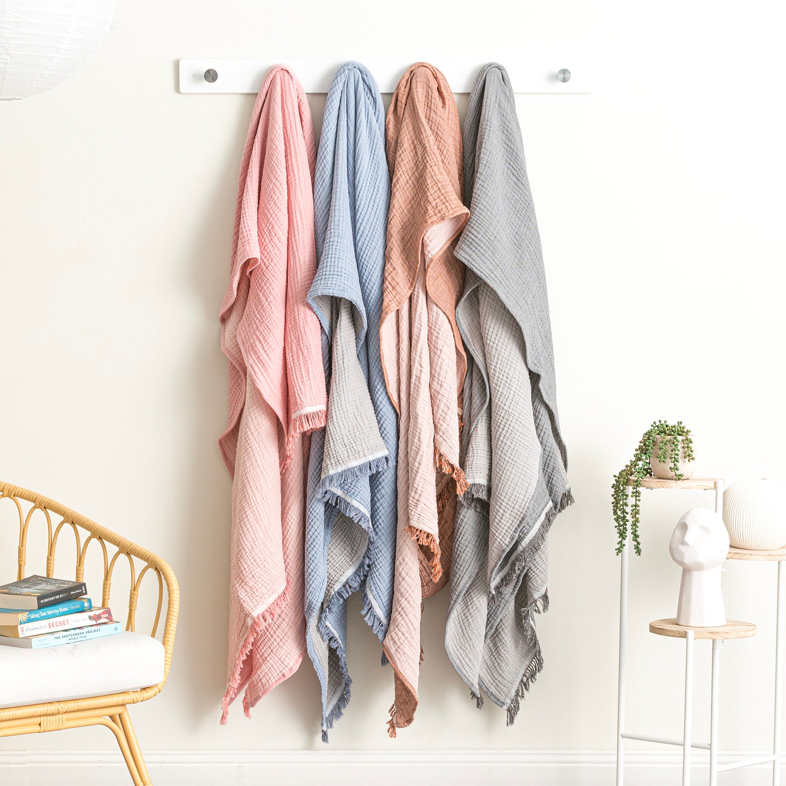 Renee Taylor Dreamy Vintage Washed Yarn Dyed Textured Cotton Throw 130 x 200 Cms Rust