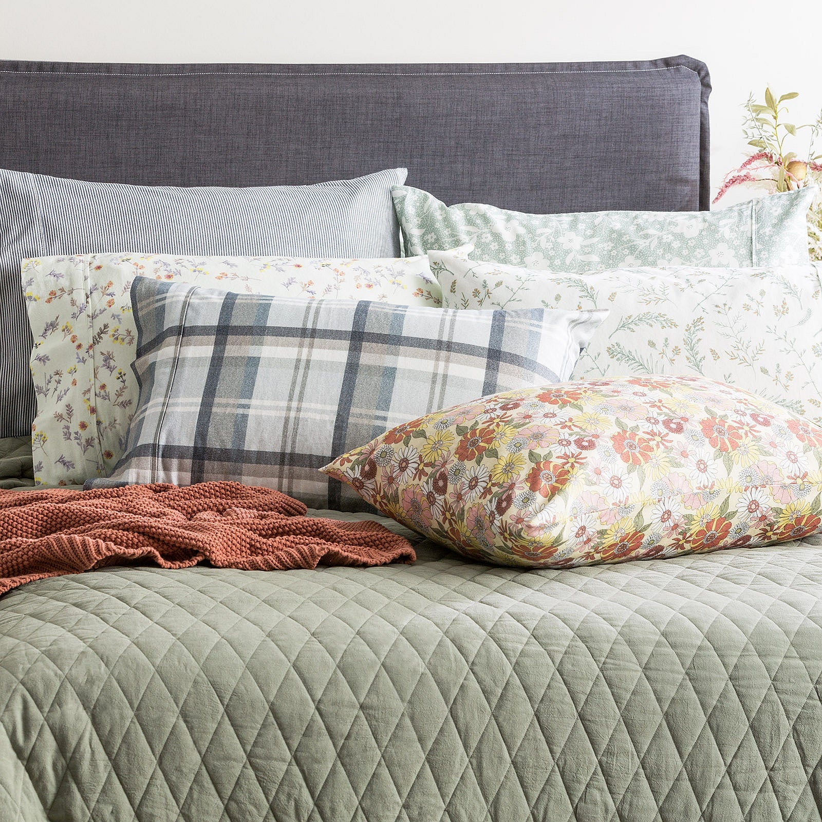 Park Avenue 175 GSM Egyptian Cotton Flannelette Sheet Set Single Heathered Plaid