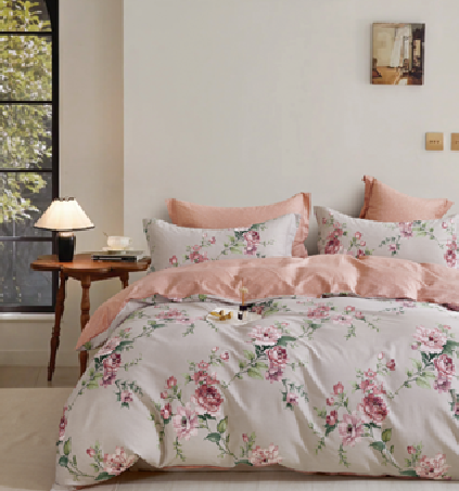 Cotton quilt cover with pink floral pattern in King, Queen, Double and Single