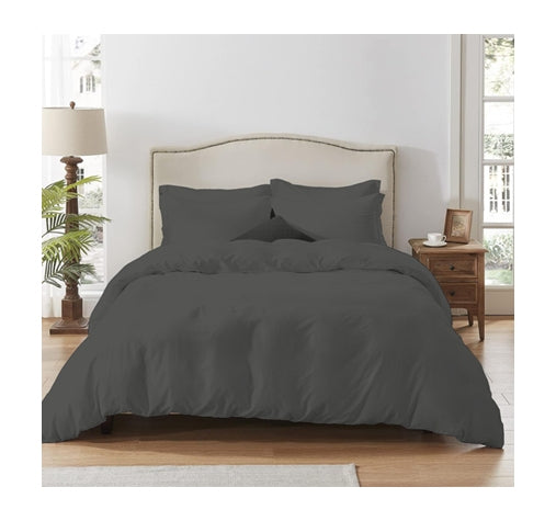 250 thread count cotton and polyester blend fitted sheet with pillowcase in single, double, queen and king in charcoal grey