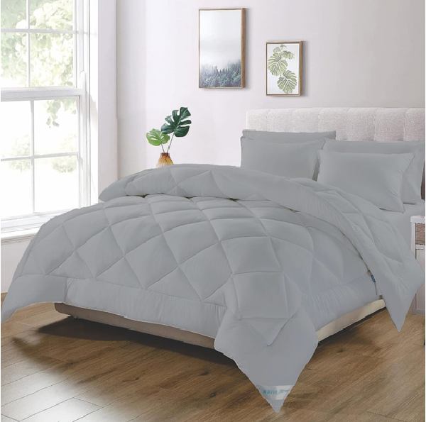 5 Piece Comforter Set with pillowcases in Silver Grey for Double, King and Queen