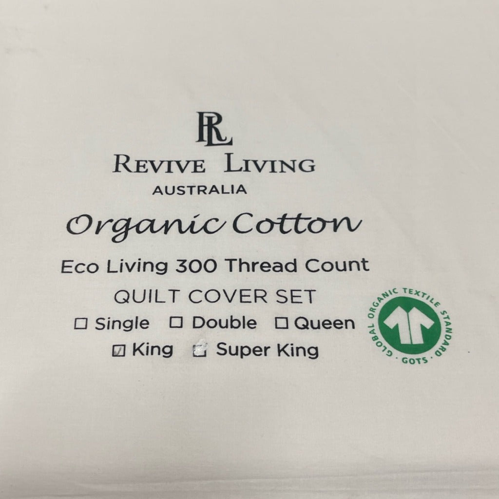 Revive Living 300 Thread Count 100% Organic Cotton Quilt Cover in Double, Queen, King and Single