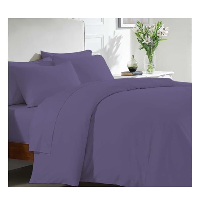Vintage washed 100% Cotton sheet set with fitted sheet, flat sheet and pillowcases in purple for king, queen, double, mega queen and mega king