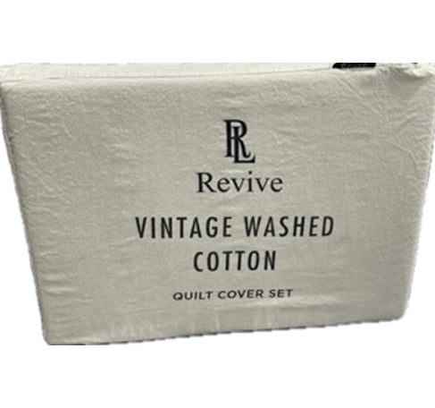 Revive Living Vintage Washed 100% Cotton Quilt Cover set available in Single, Double, Queen, King and Super King in Beige Natural Linen