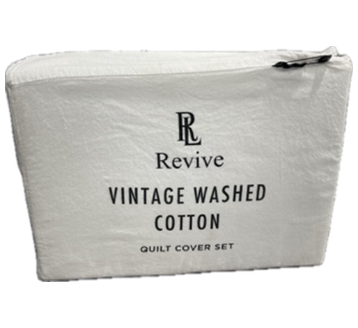 Revive Living Vintage Washed 100% Cotton Quilt Cover set available in Single, Double, Queen, King and Super King in White