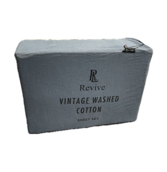 Revive Living Vintage Washed 100% Cotton Sheet Set with fitted sheet, flat sheet and pillowcases for Double, Queen, Mega Queen, King, Mega King in Silver Grey